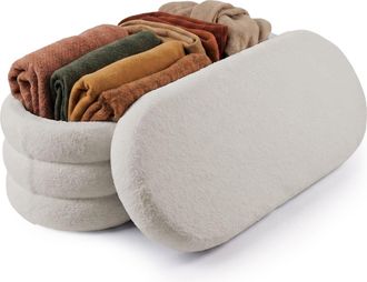 Relaxdays Relaxdays Banco Tapizado Boucl&eacute;/teddy Con Almacenamiento, Acolchado, Para Dormitorio/pasillo, 42 X 110 X 45 Cm, Crema