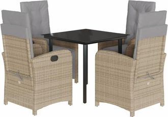 vidaXL 5 Piece Garden Dining Set with Cushions Beige Poly Rattan vidaXL