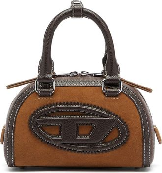 Diesel 1DR Dome - Small bowling bag in suede and grainy PU - Crossbody Bags - Woman - Brown