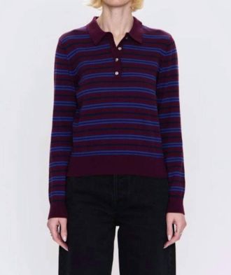 Pistola Denim Greta Long Sleeve Polo Sweater In Claret Azure Stripe