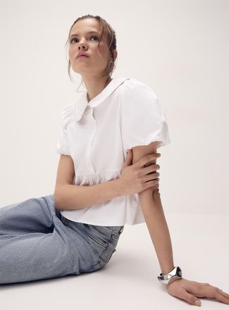 Twik Womens Peplum waist Peter Pan collar blouse In supporting of Tel-jeunes & Jack.org