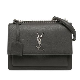 Saint Laurent Charcoal Medium Grained Calfskin Monogram Sunset Crossbody Bag