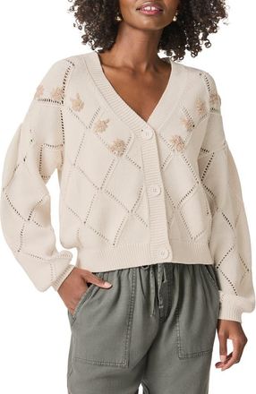 Splendid Primrose Embroidered Pointelle Stitch Cardigan in Moonstone at Nordstrom Rack, Size X-Large