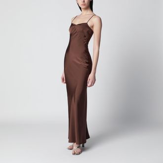 Rotate Long satin slip dress in Potting Soil