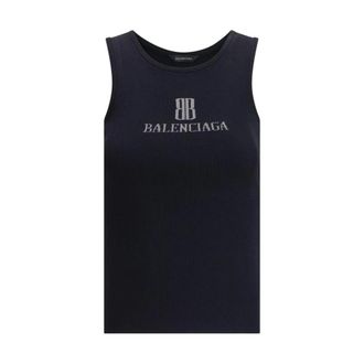 Balenciaga Sleeveless Tops, female, Black, L, Monogram Slim Fit Stretch Top