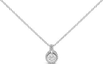 House of Brilliance Sterling Silver 3/4 Cttw Lab Grown Diamond Halo Pendant Necklace