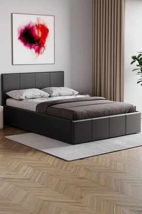 Home Discount Vida Designs Lisbon Ottoman Faux Leather Bed Frame with Mattress in Black | Size: King