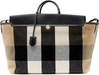 Burberry Beige Leather Check Society Xl Tote (Authentic Pre-Loved)