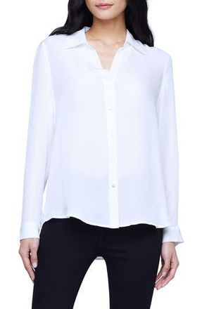 L'agence Nina Long Sleeve Button-Up Silk Shirt in Ivory at Nordstrom Rack, Size Large