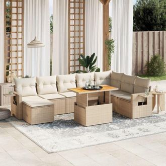 vidaXL Set De Sof&aacute;s De Jard&iacute;n 9 Pzas Con Cojines Rat&aacute;n Sint&eacute;tico Beige Vidaxl