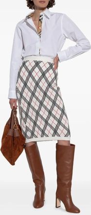 Burberry Womens Knitted Skirt With Check - White Cotton - Size Medium