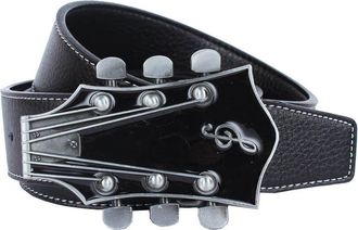 Colcolo Mens Leather Business Belt Waistband With Western Country Guitar Metal Buckle - Black, 120cm