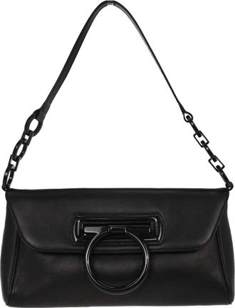 Ferragamo Gancini Handbag Leather Black Leather Handbag (Pre-Owned)