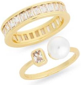 Nordstrom Rack Demi-Fine 2-Pack Assorted Rings in Clear- White- Gold at Nordstrom Rack, Size 8