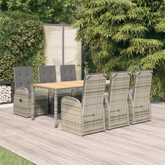 vidaXL Set Comedor Jard&iacute;n 7 Pzas Y Cojines Rat&aacute;n Sint&eacute;tico Gris Vidaxl
