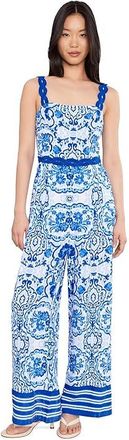 Adrianna Papell Printed Jumpsuit Womens Dress Blue/White : 16, Viscose