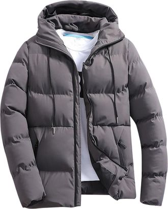 Generic Mens Winter Puffer Jacket Lightweight with Hood Puffer Jacket Mens Coat hoody Zip up Loose Thicken Insulated Warm Down Thicken Insulated Windproof War