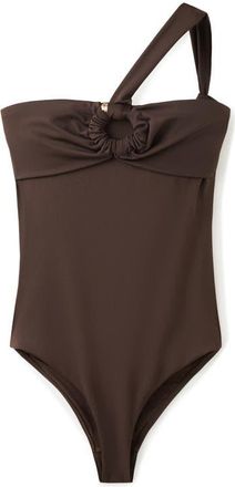 Mango Asymmetric One-Piece Swimsuit in Brown at Nordstrom, Size X-Large