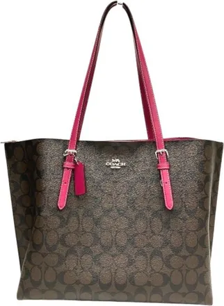 Coach Brown Pink Signature Line Shoulder Bag Tote Bag (Pre-Owned)