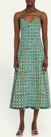 Christopher John Rogers Wiggle Dot V-Neck Midi Dress In Agave