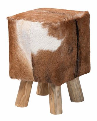 Baxton Studio Scotlyn Genuine Goat Leather Footstool With Teak Wood Legs