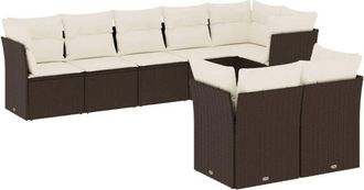 vidaXL Set Sof&aacute;s De Jard&iacute;n 8 Piezas Y Cojines Rat&aacute;n Sint&eacute;tico Marr&oacute;n Vidaxl