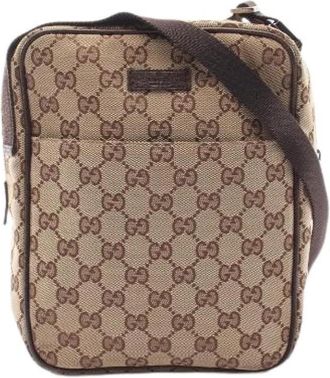 Gucci Pre-owned GG Canvas Shoulder Bag - Heren - Vintage Schoudertas - Bruin - ONE Size - Leer - Vintage