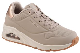 Skechers Sneaker SKECHERS UNO GOLDEN AIR, Damen, Gr. 35, grau (taupe), Lederimitat, Schuhe Sneaker, Freizeitschuh, Halbschuh, Schn&uuml;rschuh mit Metallic-Einsatz