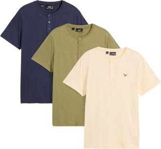 Bonprix Henleyshirt BONPRIX, Herren, Gr. 68/70 (4XL), oliv, beige, dunkelblau, Jersey, Obermaterial: 100% Baumwolle, mehrfarbig, unifarben, regular fit h&uuml;ftbe