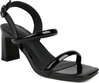 Generic Womens Open Toe Slingback Wedding Sandals Patent Leather Summer Sandals Chunky High Heel Bridal Bridesmaid Shoes,Black,2.5 UK