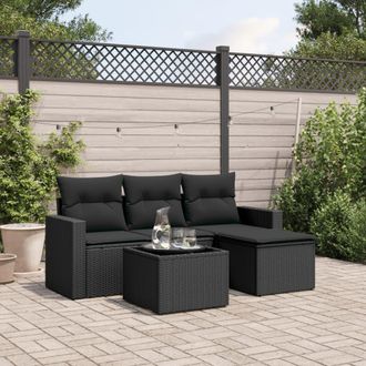 vidaXL Vidaxl - Set De Muebles De Jard&iacute;n 5 Pzas Y Cojines Rat&aacute;n Sint&eacute;tico Negro