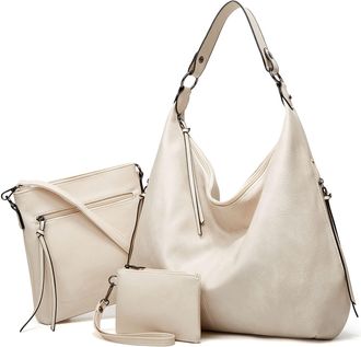 Generic Leather vintage style hobo lightweight handbag for women, zippered tote bag for women. (Off-white)