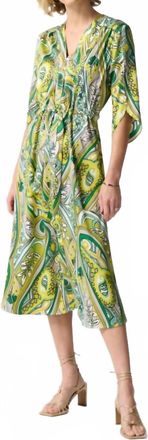 Joseph Ribkoff Paisley Print Waist Tie Satin Midi Shirt Dress In Vanilla Multicolor