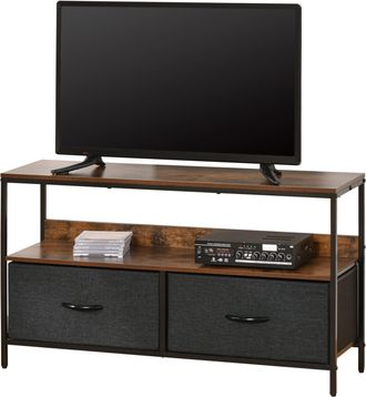 HOMCOM TV Cabinet - TV Console Unit with 2 Foldable Linen Drawers Rustic Brown | TJ Hughes