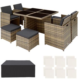 TecTake Garden Table & Chairs Manhattan in Natural | Size: XL