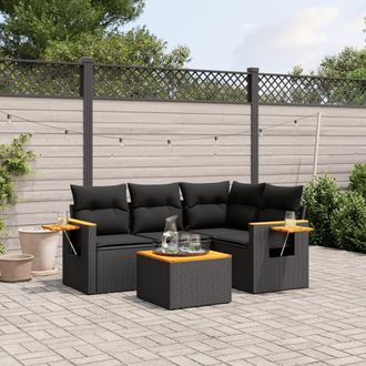 vidaXL Vidaxl - Set De Muebles De Jard&iacute;n 5 Pzas Y Cojines Rat&aacute;n Sint&eacute;tico Negro