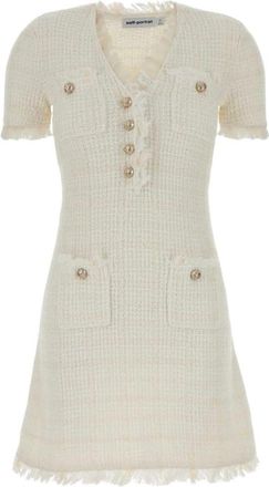 Self Portrait Textured Knit Mini Jurk - Dames - Korte kleedjes - Beige - M - Katoen - Kleedjes