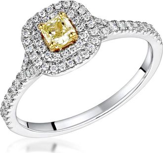 The Diamond Store Natasha Yellow Diamond Halo Engagement Ring 0.53ct 18K White Gold
