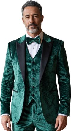 TruClothing Mens Green3 Piece Velvet Wedding Tuxedo Formal Suit - AK2 - Green - Size 38 (Chest) 32 (Waist)