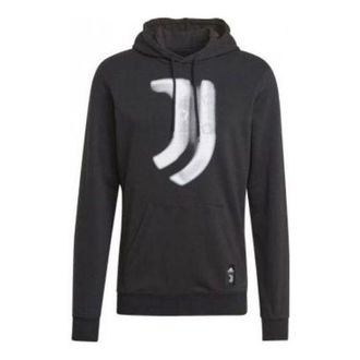 adidas Mens adidas Juventus Pattern Printing Hooded Pullover Long Sleeves Black GR2919
