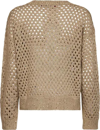 Max Mara Womens Knit Top Boxy Sequin Camel Cotton Sweater