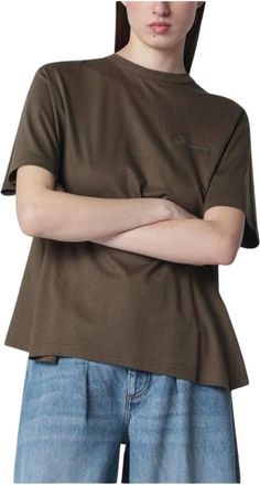 Jacquemus Tops, Dames, Bruin, M, Katoen, Logo-gebrodeerd T-shirt