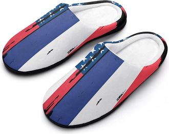 Generic U.S. And France Flag Funny Mens Cotton Slippers Soft Non-Slip Rubber Sole House Slipper Indoor Outdoor