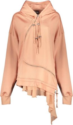Diesel Asymmetrische hoodie met verstelbare capuchon - Dames - Hoodies - Roze - S - Katoen - Hoodies & sweatvesten