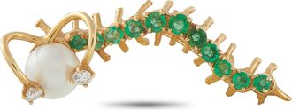 Luxury Bazaar 18K Yellow Gold Diamond, Emerald, and Pearl Caterpillar Brooch MF26-122225