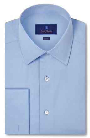 David Donahue Slim Fit Broadcloth French Cuff Dress Shirt in Blue at Nordstrom, Size 15.5 - 34
