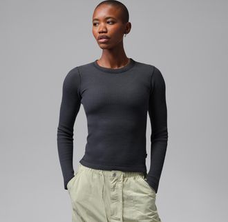 Nike Jordan Womens Jordan Flight Long-Sleeve Waffle Top in Black | IM7194-010