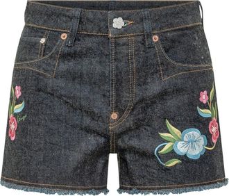 Kenzo Wildflower Geborduurde Shorts - Dames - Denim shorts - Blauw - W26 - Katoen - Korte Broeken
