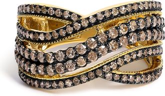 House of Brilliance 10K Yellow Gold Plated.925 Sterling Silver 1.0 cttw Champagne Diamond Highway Ring