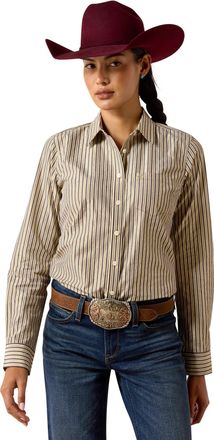 Ariat Womens Kirby Stretch Western Shirt Long Sleeve in Chocolate Plum Stripe Cotton, Size 2X-Large, by Ariat